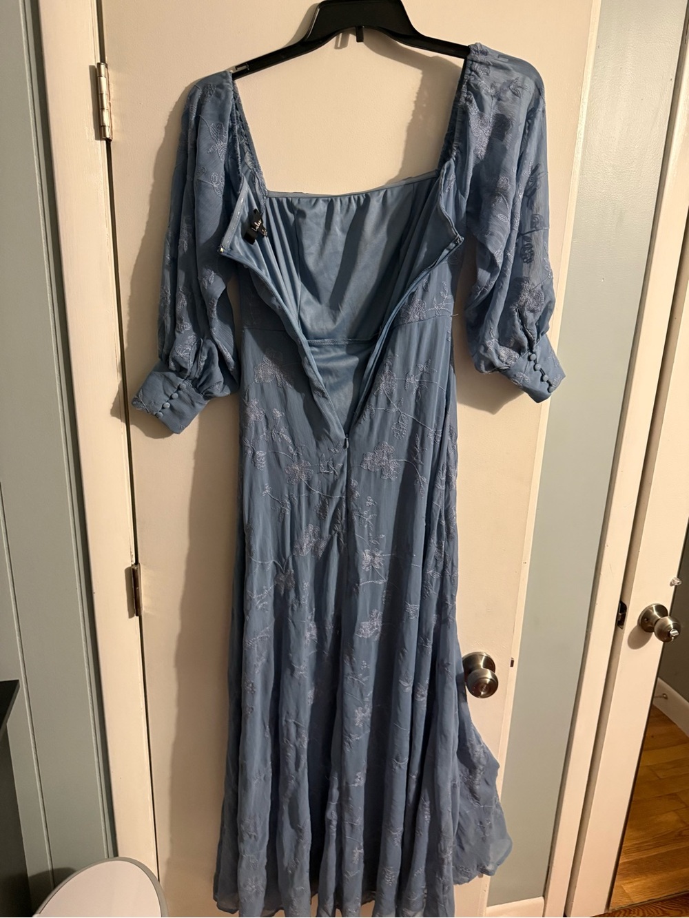 Lulu's Dusty Blue Puff-Sleeve Maxi Dress - Picture 2 of 3